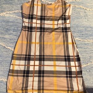 Stylish Plaid Dress - Yellow, Black, White